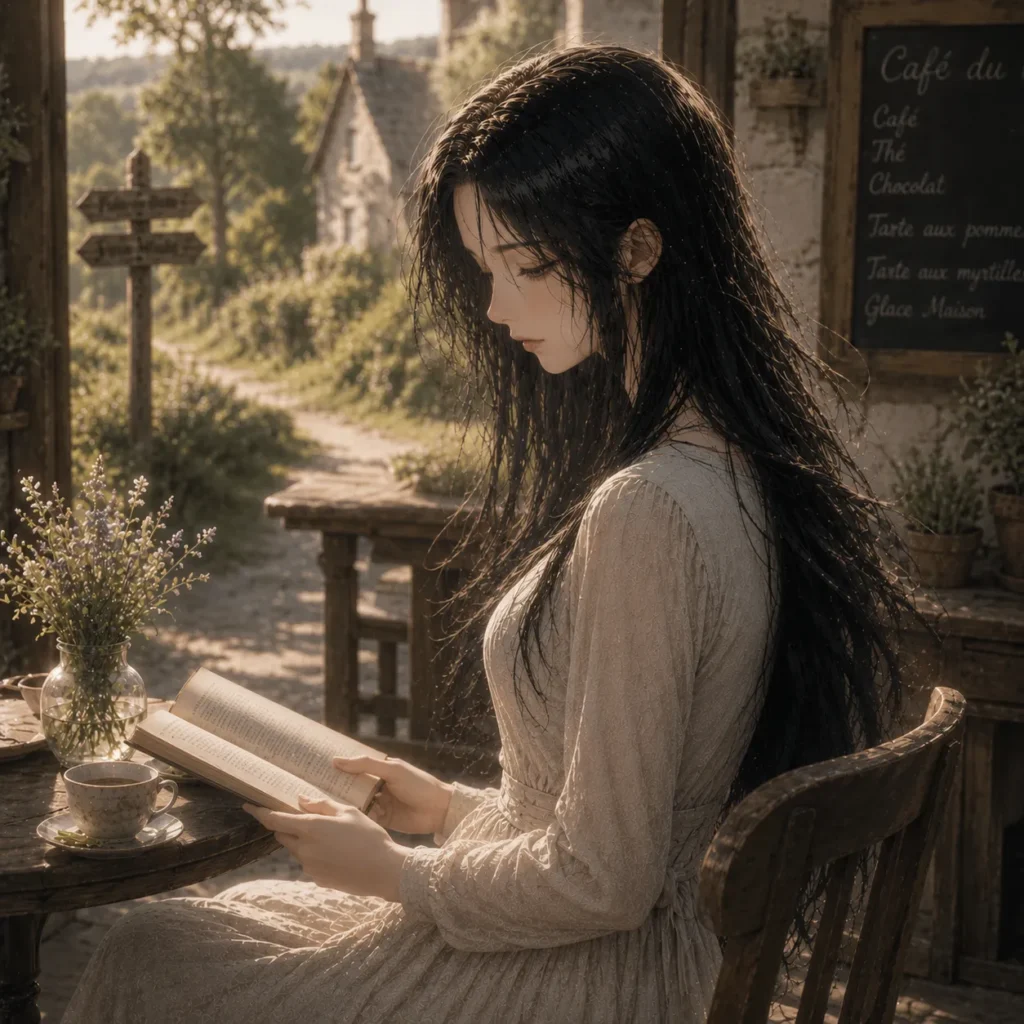 バスティアン　カフェで読書するオデット